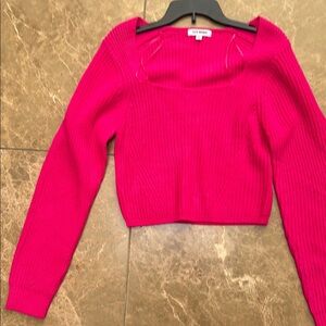 Pink Ribbed Long Sleeve Crop Top